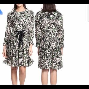 Maggy London Long Sleeve Knee Length Leaf Print Abstract Print Dress Sz 12 #900